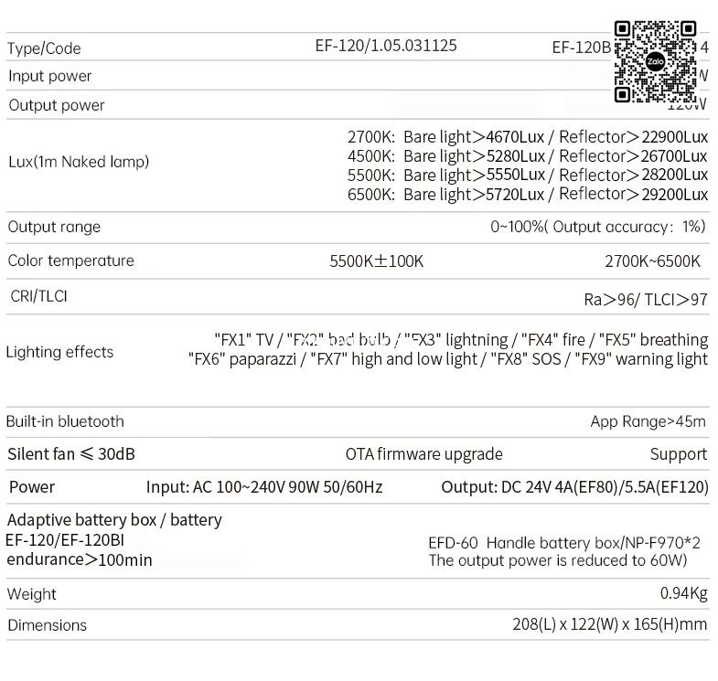  ĐÈN LED JINBEI EF-120 144W -5600K