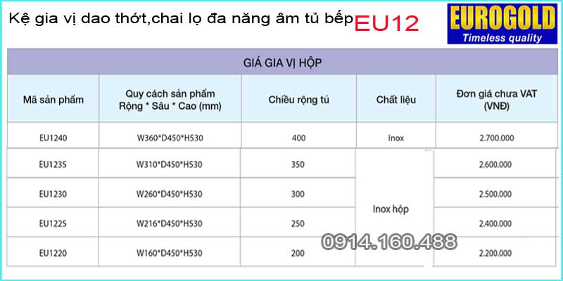 Kệ Dao thớt,gia vị đa năng âm tủ EUROGOLD-EU12