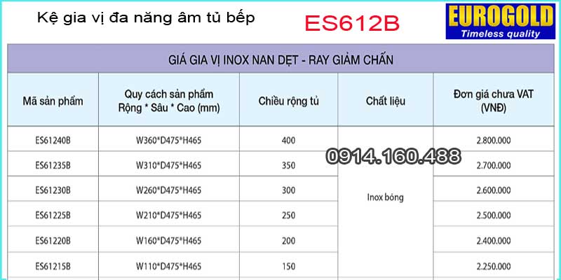 Kệ Dao thớt,gia vị đa năng âm tủ EUROGOLD-ES612