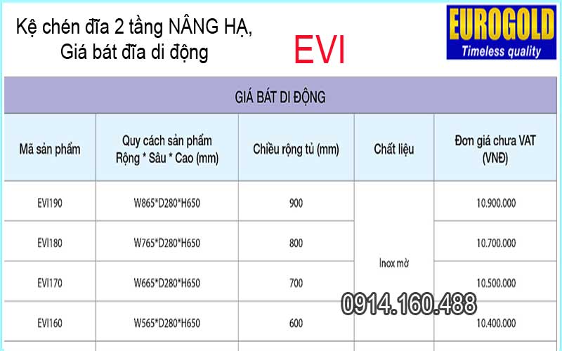 Kệ chén dĩa nâng hạ inox mờ EUROGOLD-EVI