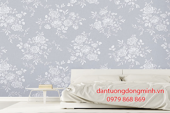 Phối cảnh phòng ngủ được thiết kế bời giấy dán tường Living 70142 Hàn Quốc