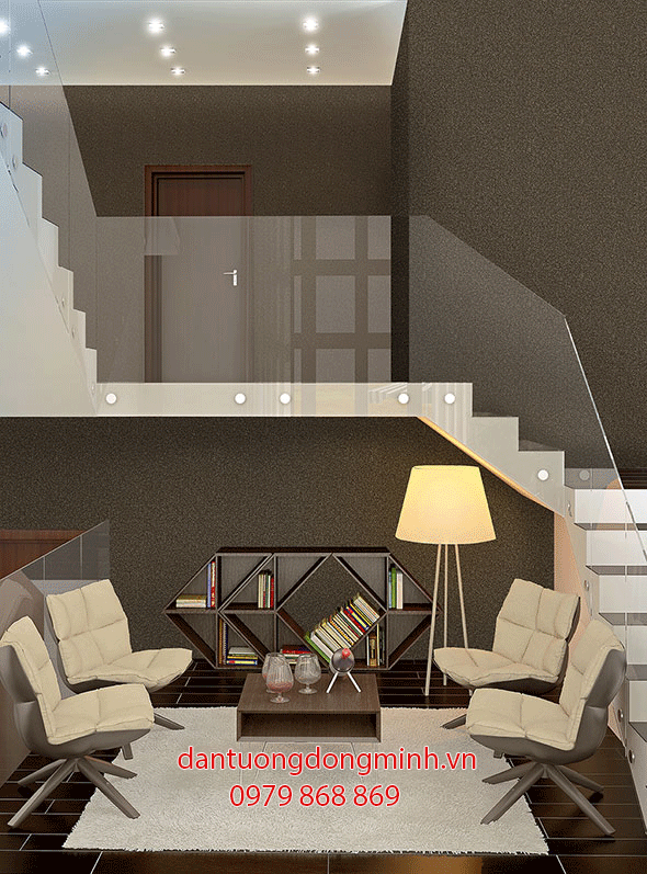 Phối cảnh giấy dán tường Hàn Quốc Eroom 2003-5 tại phòng khách