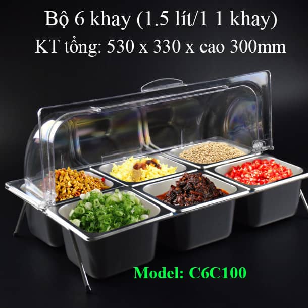 bộ 6 khay đựng bánh tiệc trà, bộ 6 khay đựng thức ăn buffet, 6 khay có nắp chụp đựng đồ bán bánh mì