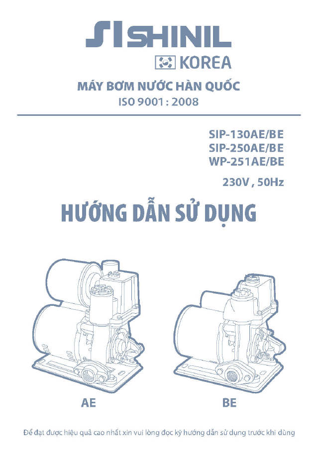 HDSD bơm SIP-130AE/BE, SIP250AE/BE, WP-251AE/BE