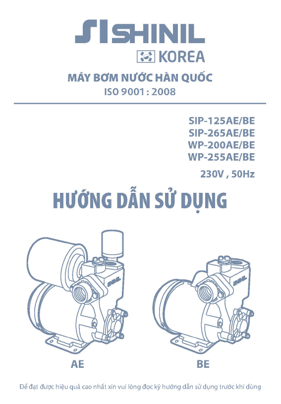 HDSD bơm SIP-125AE/BE, SIP-265AE/BE, WP-200AE/BE, WP-255AE/BE