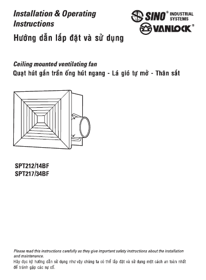 Quạt hút trần ống hút ngang - Lá tó tự mở - Thân sắt