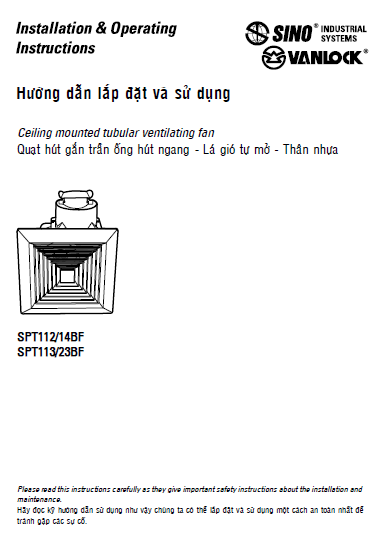 Quạt hút trần ống hút ngang - Lá gió tự mở - Thân nhựa
