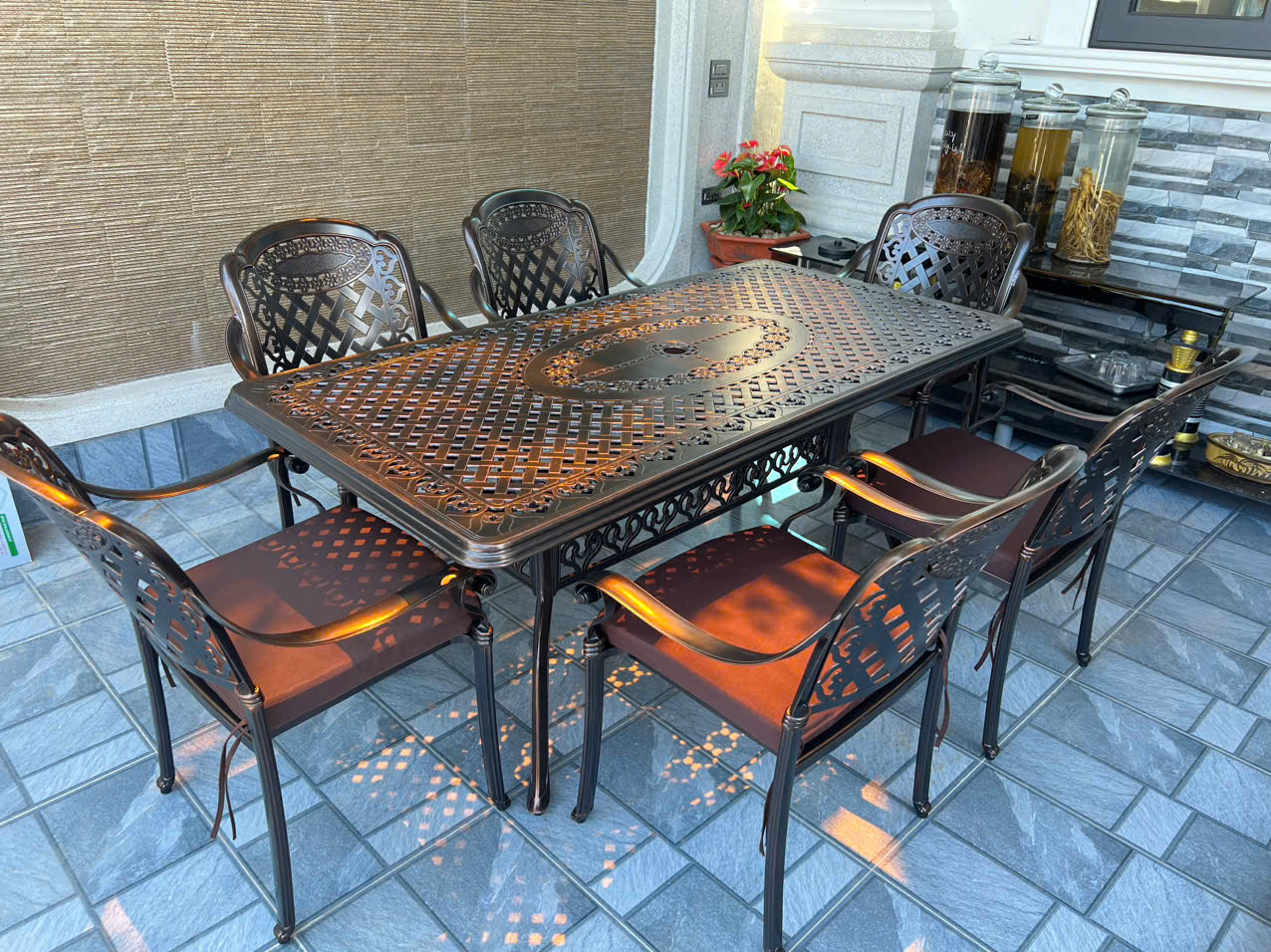 Giao Hành Thành Công Bộ Bàn Ghế Nhôm Đúc D175 6 Ghế Đan Ô Cao Cấp Tại Bắc Giang