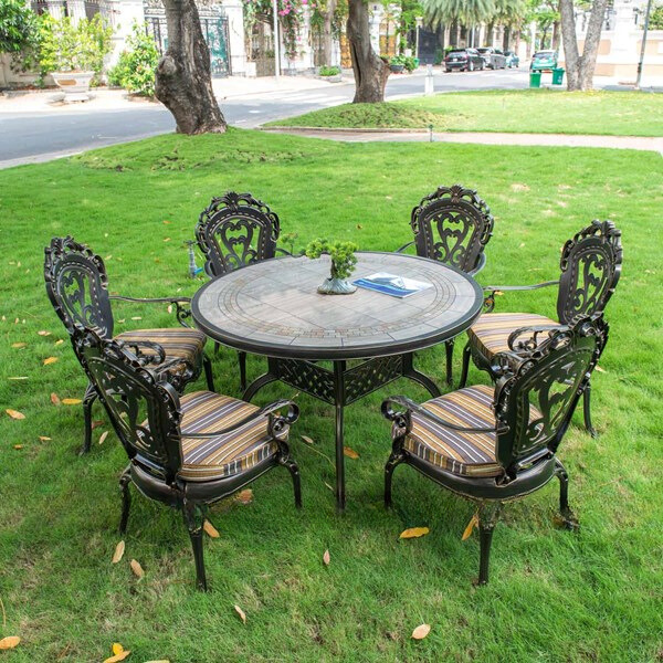 Bàn Ghế Nhôm Đúc Mặt Đá D120-6GTCD