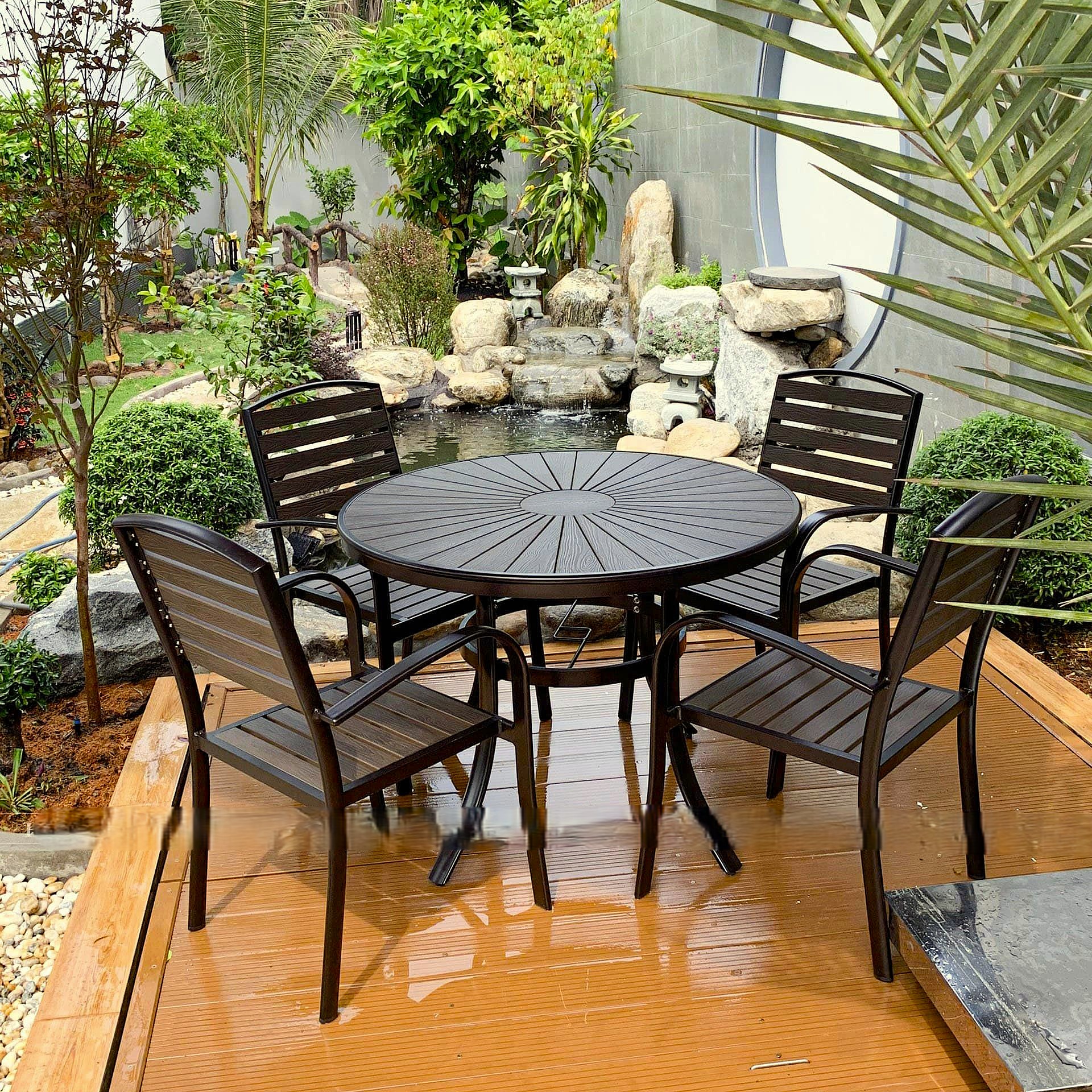 Bộ Bàn Ghế Sân Vườn Ngoài Trời D100 Nan Composite