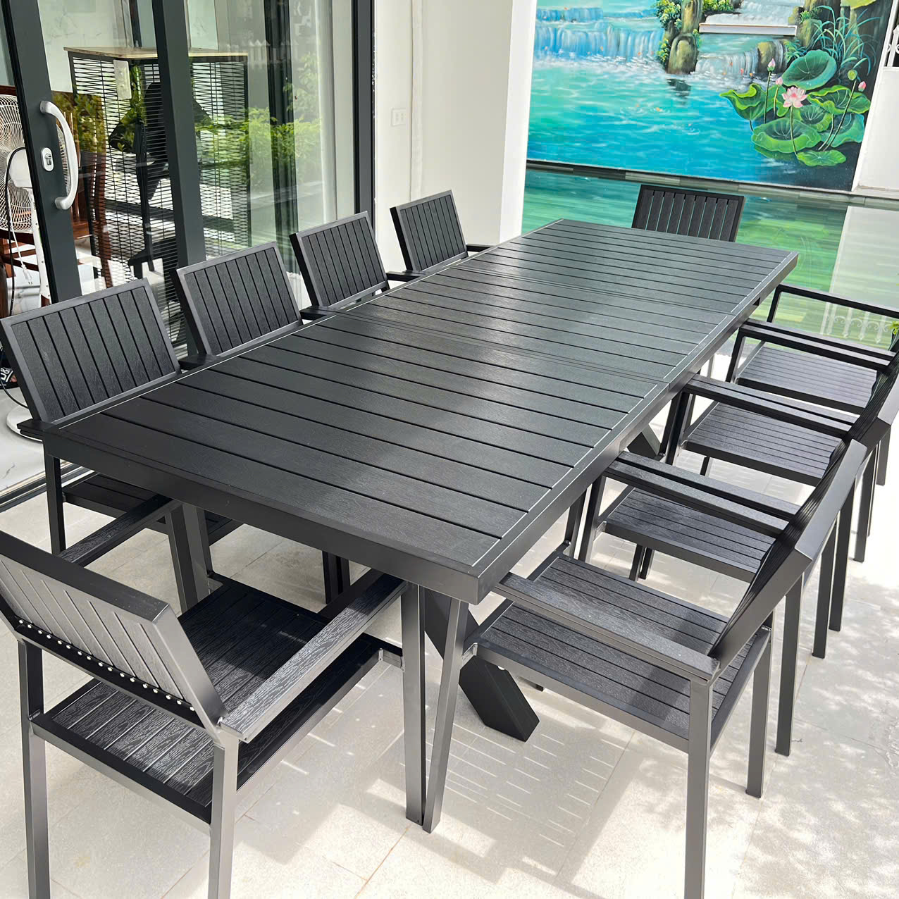 Bàn Ghế Sân Vườn Ngoài Trời Composit D180/240