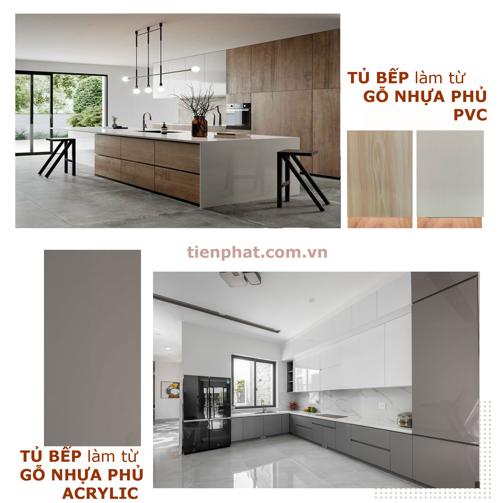 Nên dùng MDF, PVC phủ acrylic hay gỗ nhựa phủ PVC cho tủ bếp