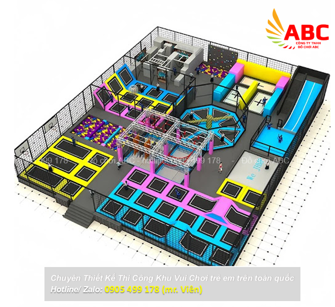 Bí quyết thiết kế lắp đặt khu vui chơi sàn nhún trampoline an toàn - hút khách