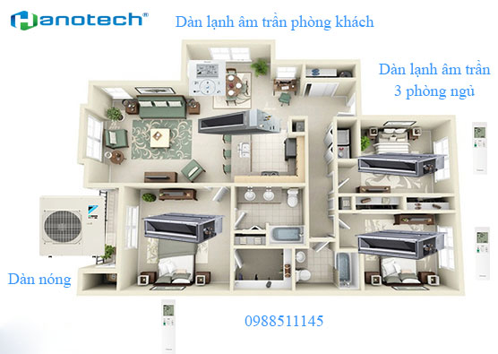 Chung cư có 3 phòng ngủ, 1 phòng khách có phù hợp lắp Multi không, công suất chọn thế nào?