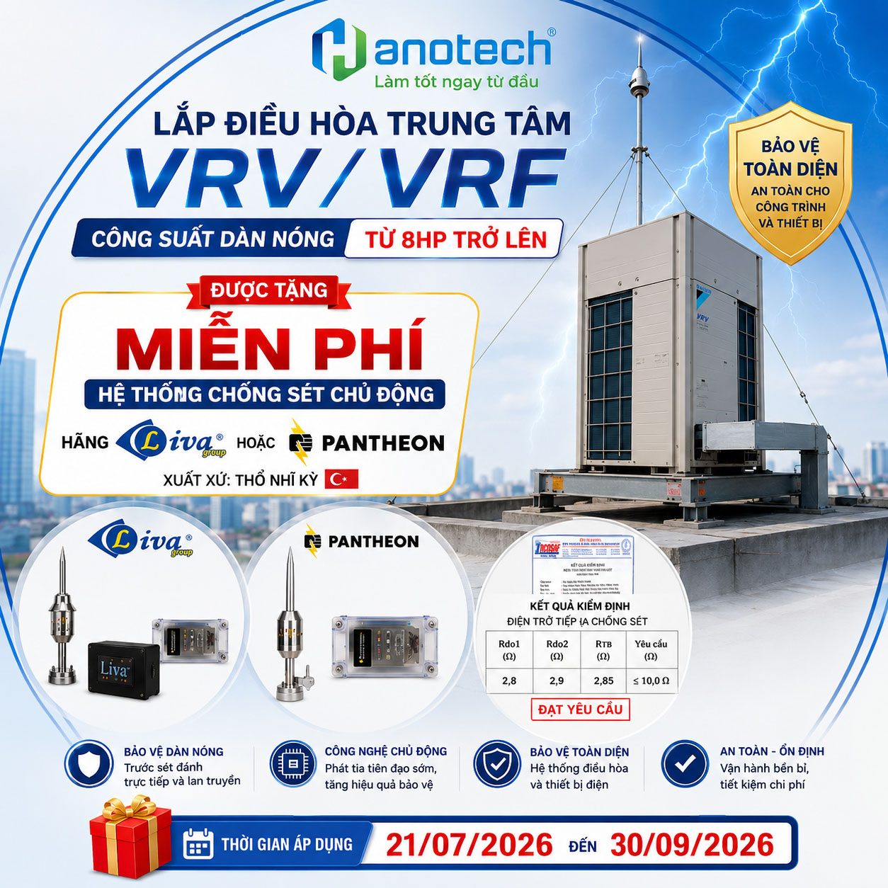 Lắp Điều Hòa Trung Tâm VRV/VRF Tặng Miễn Phí Hệ Thống Chống Sét Chủ Động | Hanotech