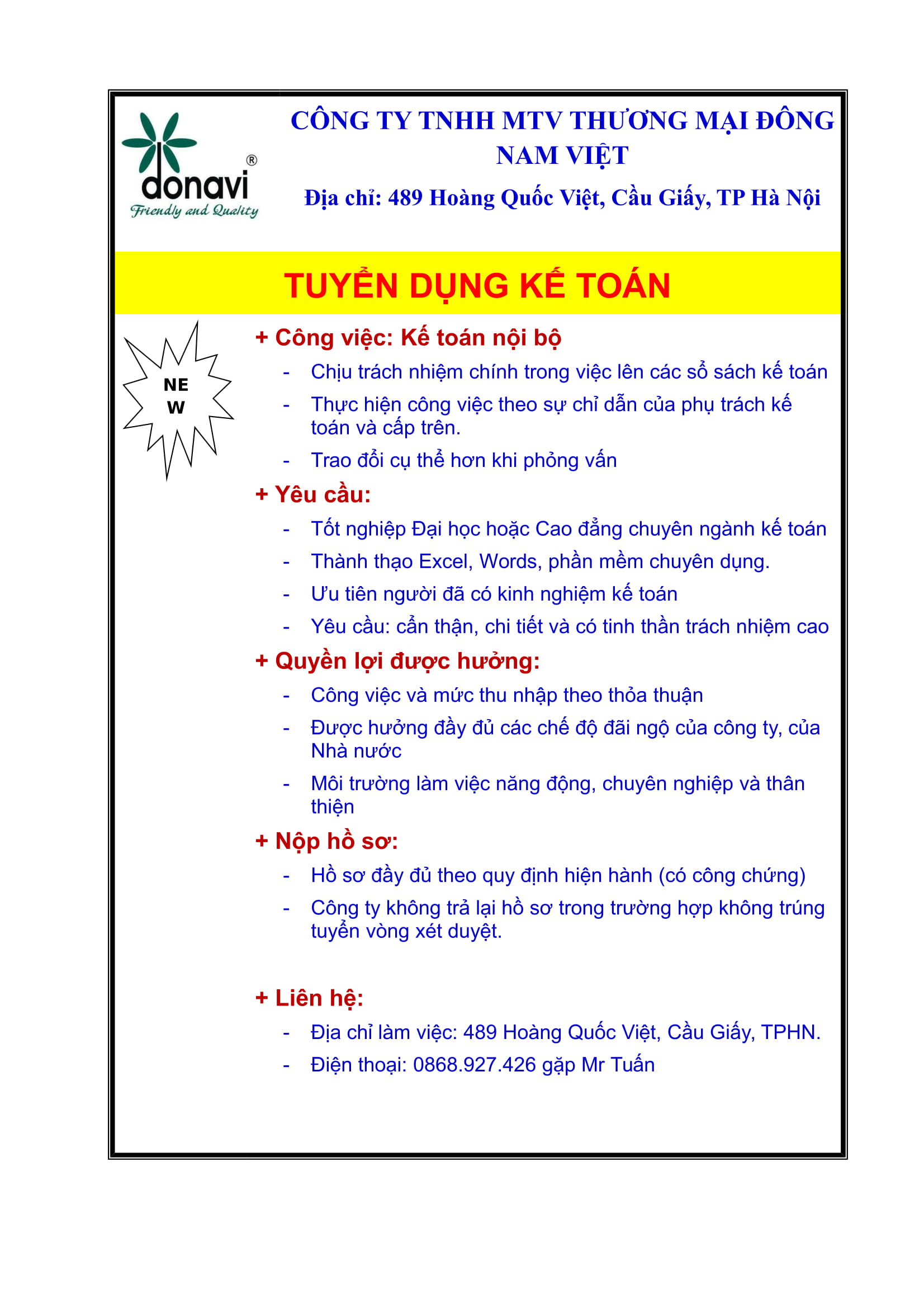 Tuyển nhân viên Kế toán