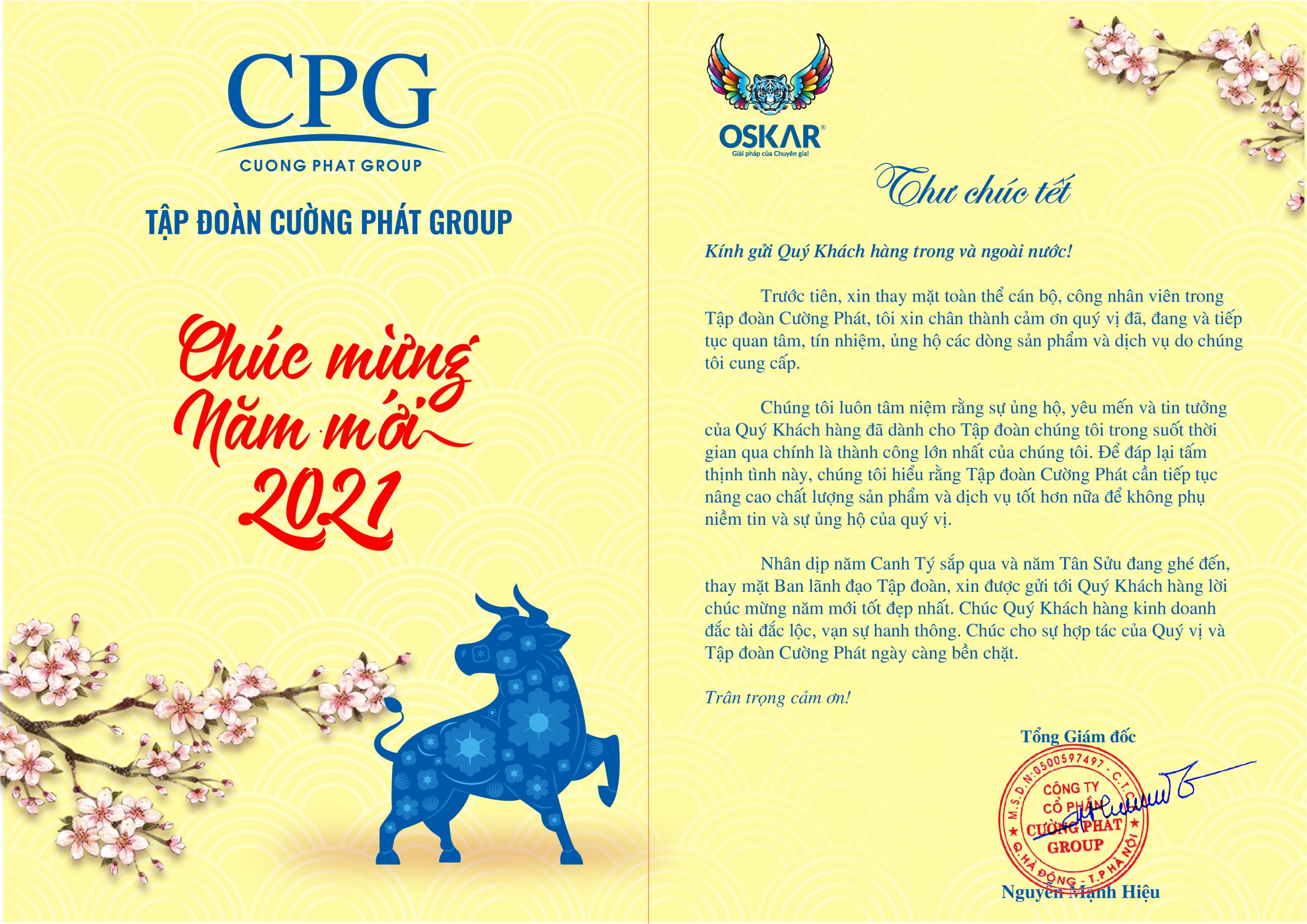 LỜI CHÚC TẾT CỦA TẬP ĐOÀN CƯỜNG PHÁT GROUP XIN GỬI ĐẾN QUÝ ĐỐI TÁC - QUÝ KHÁCH HÀNG NHÂN DỊP XUÂN TÂN SỬU 2021