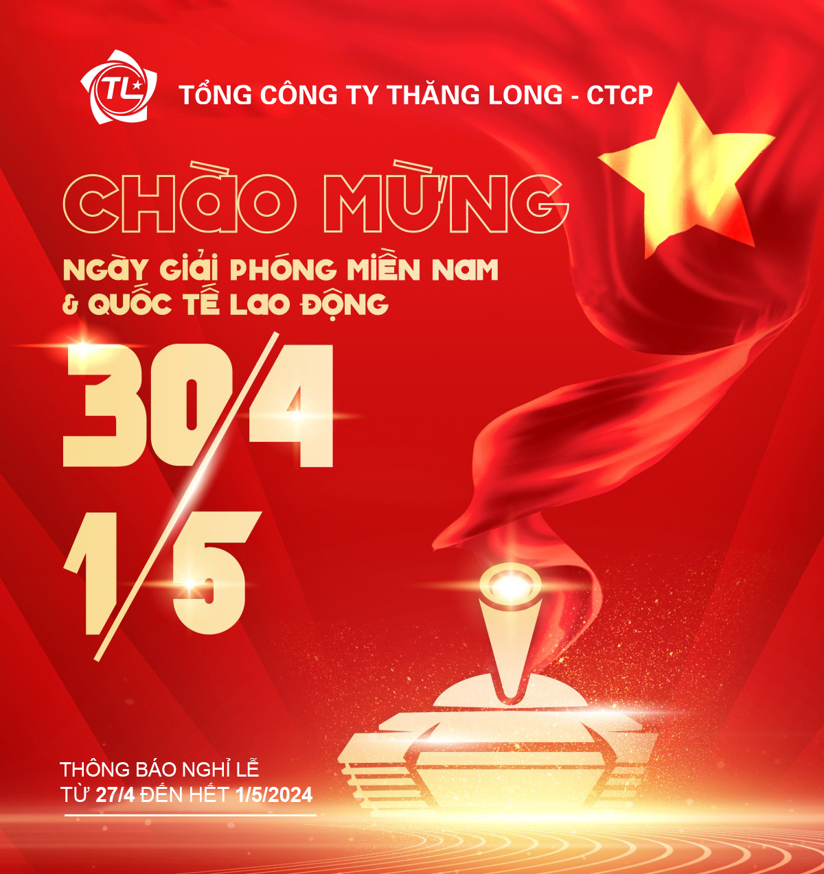Chúc mừng ngày Giải phóng miền Nam 30/4 và Quốc tế Lao động 1/5