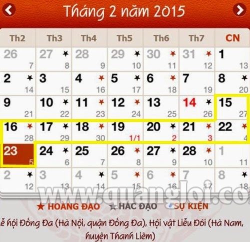 Thông báo lịch nghỉ tết Nguyên Đán 2015 tại Quảng lợi