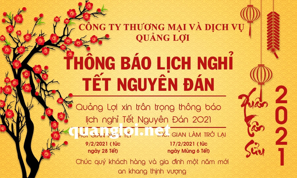 Thông báo lịch nghỉ Tết Nguyên Đán 2021