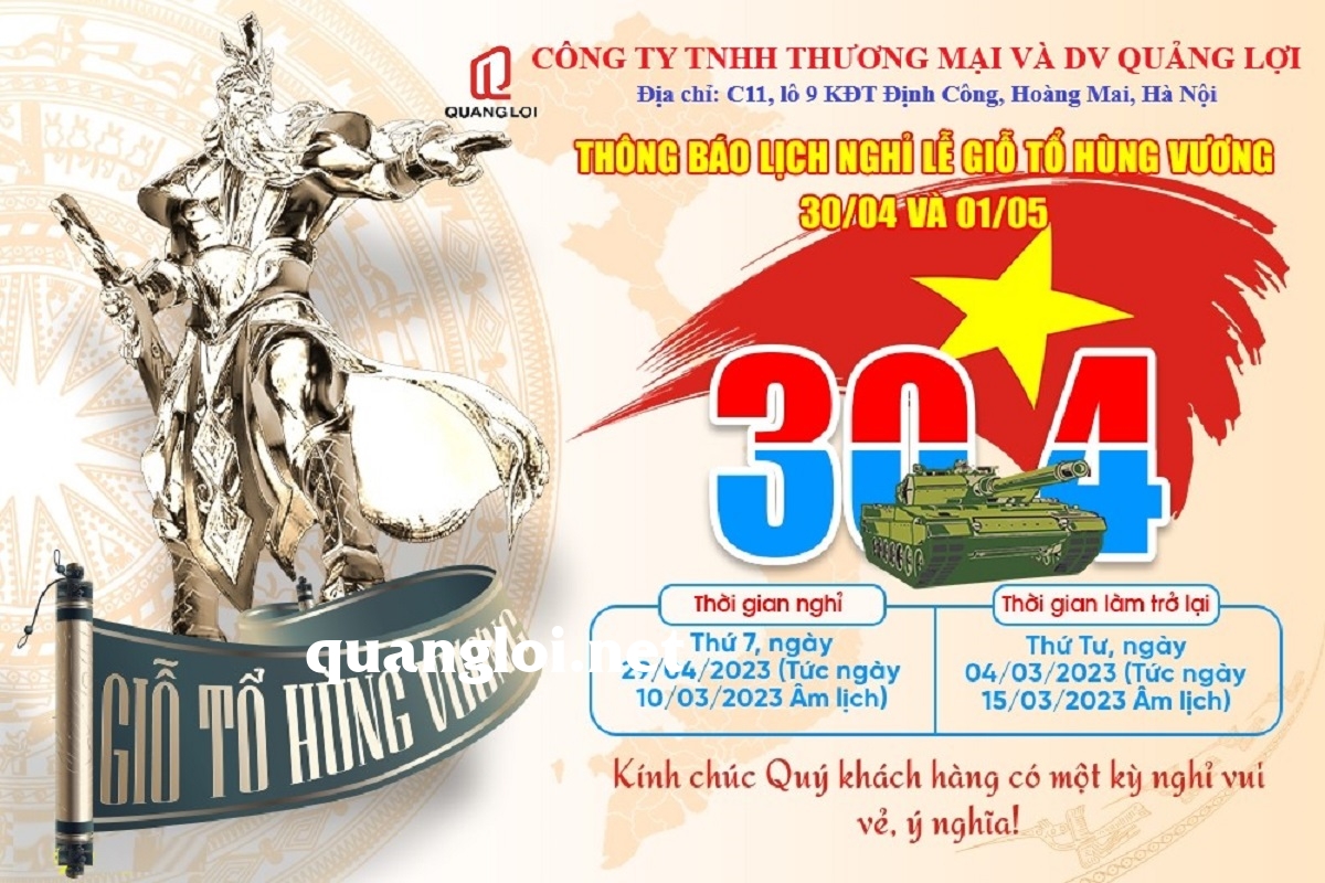 THÔNG BÁO NGHỈ LỄ GIỖ TỔ HÙNG VƯƠNG, 30/4 VÀ 01/5 NĂM 2023