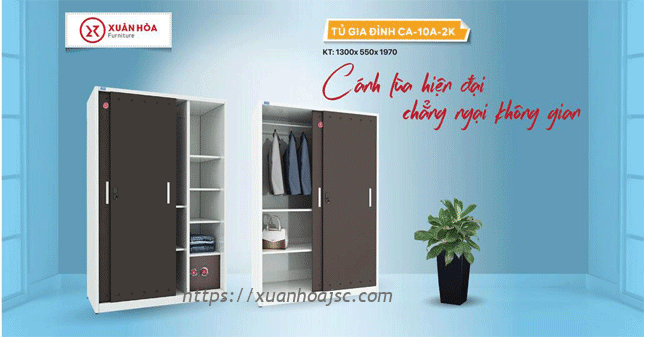 Tủ sắt gia đình: CA-10A-2K: Cánh lùa hiện đại- Chẳng ngại không gian