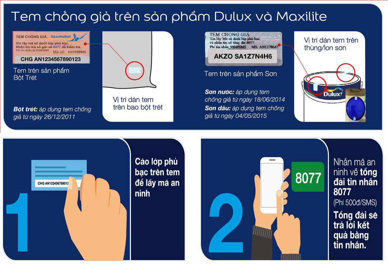 CÁCH NHẬN BIẾT SƠN DULUX THẬT GIẢ.