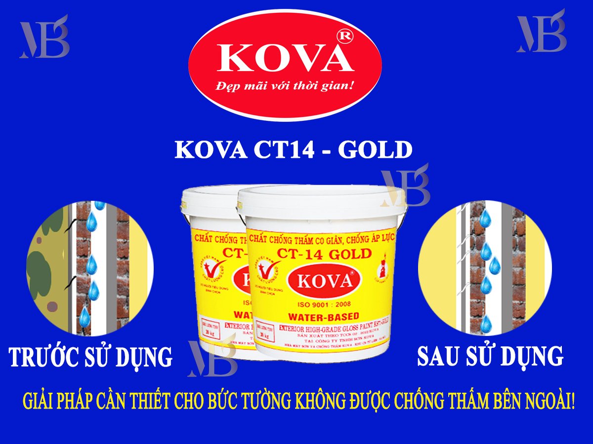 CHẤT CHỐNG THẤM CO GIÃN, CHỐNG ÁP LỰC NGƯỢC CHO XI MĂNG, BÊ TÔNG KOVA CT-14 GOLD