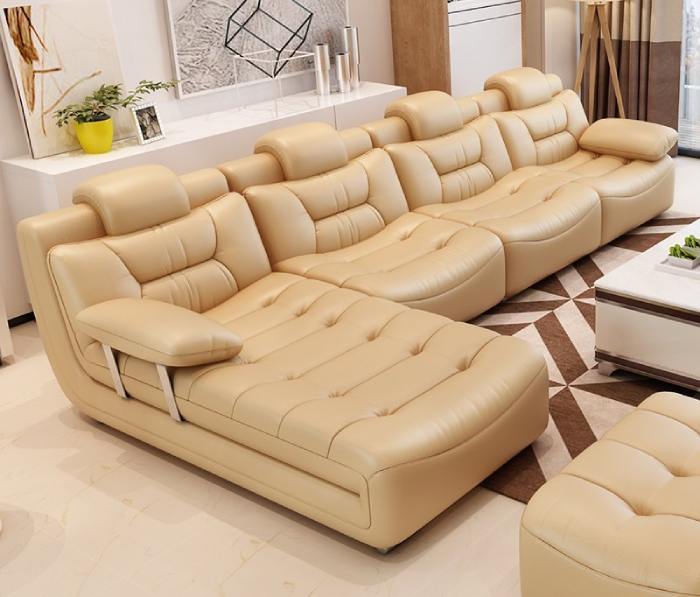 Ghế sofa bọc da màu be sang trọng