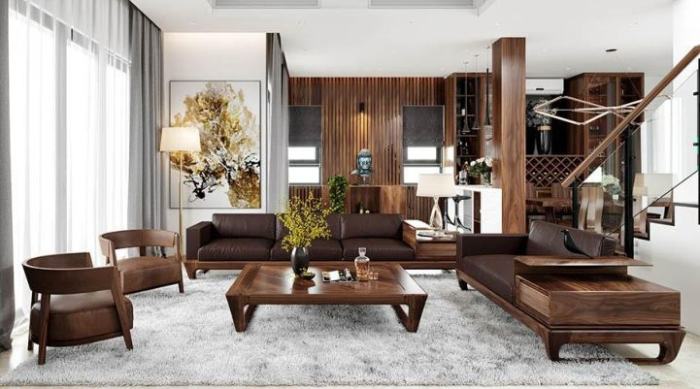 Bộ bàn ghế sofa gỗ óc chó sang trọng