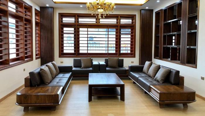 Bộ sofa gỗ óc chó cao cấp dành cho phòng khách hiện đại
