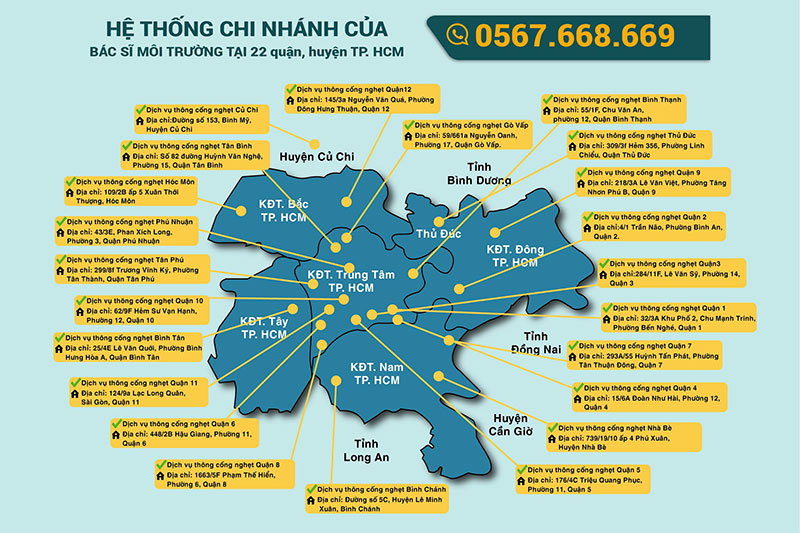 Hế thống chi nhánh dịch vụ hút hầm cầu tại TPHCM của Bác sĩ môi trường