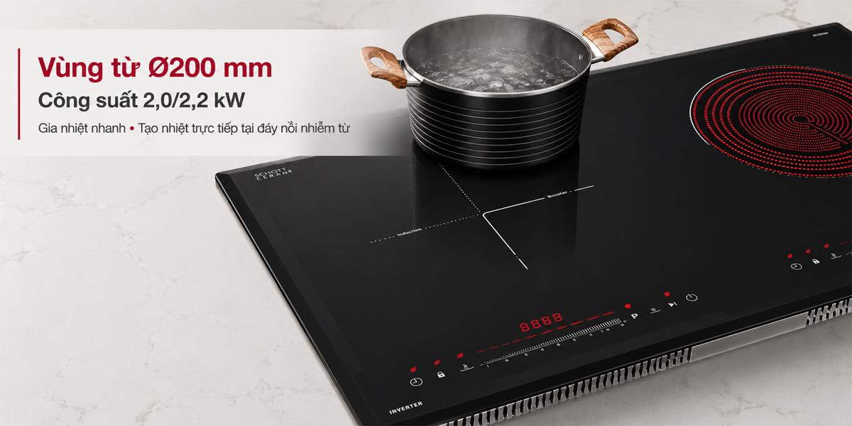 Vùng nấu từ bên trái của Hafele HC-H7321B công suất 2,0/2,2 kW