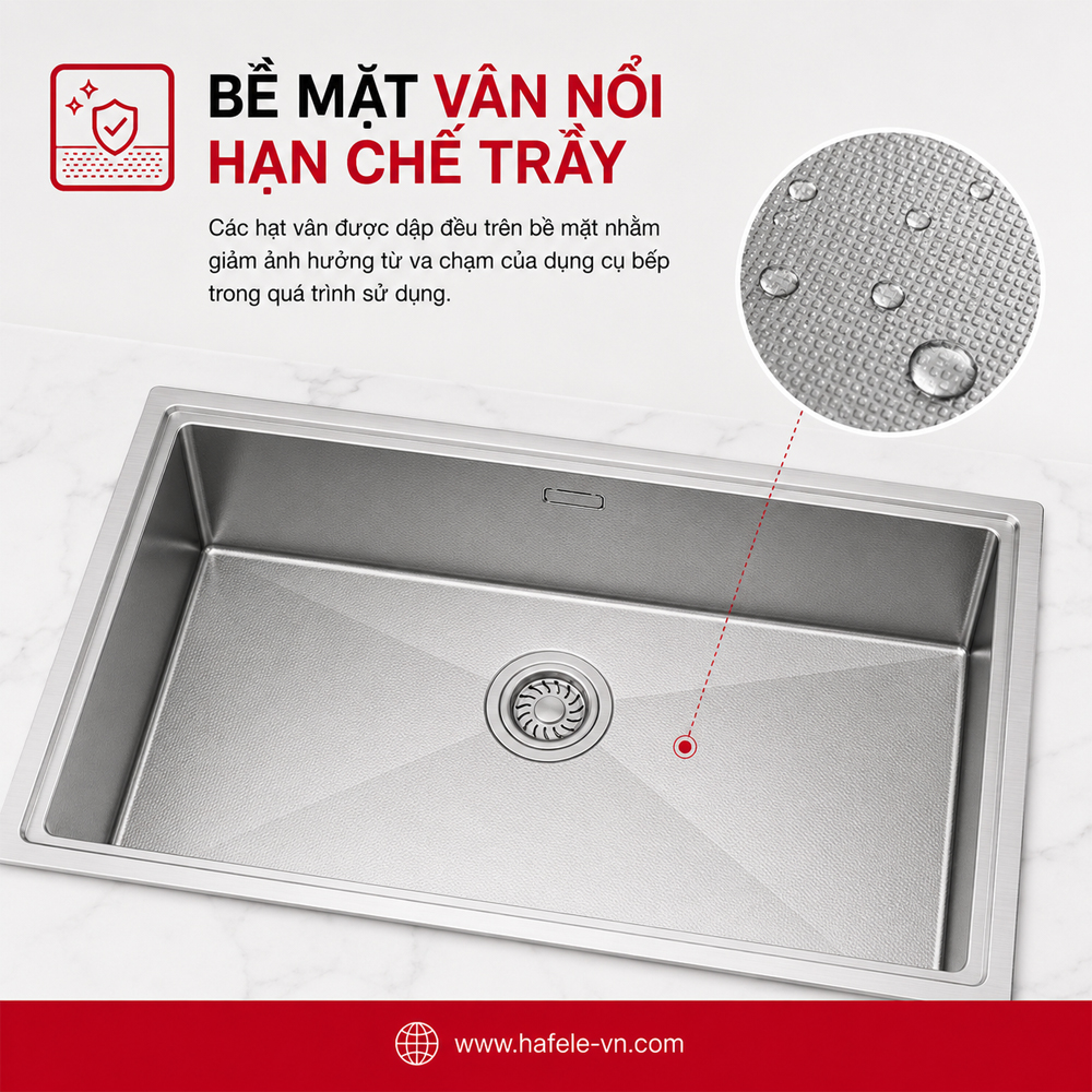 Bề mặt vân nổi chống trầy của chậu inox Häfele 567.24.467