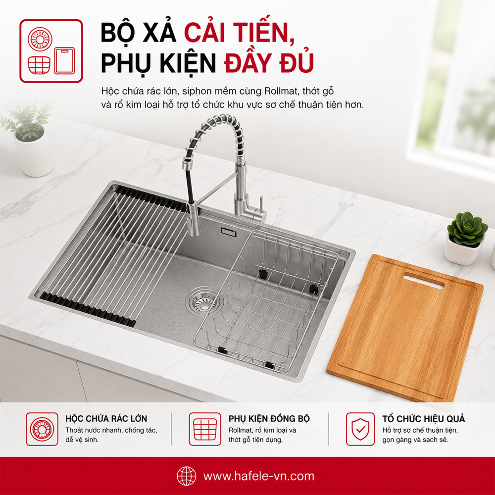 Bộ xả và phụ kiện đi kèm chậu inox Häfele 567.24.467