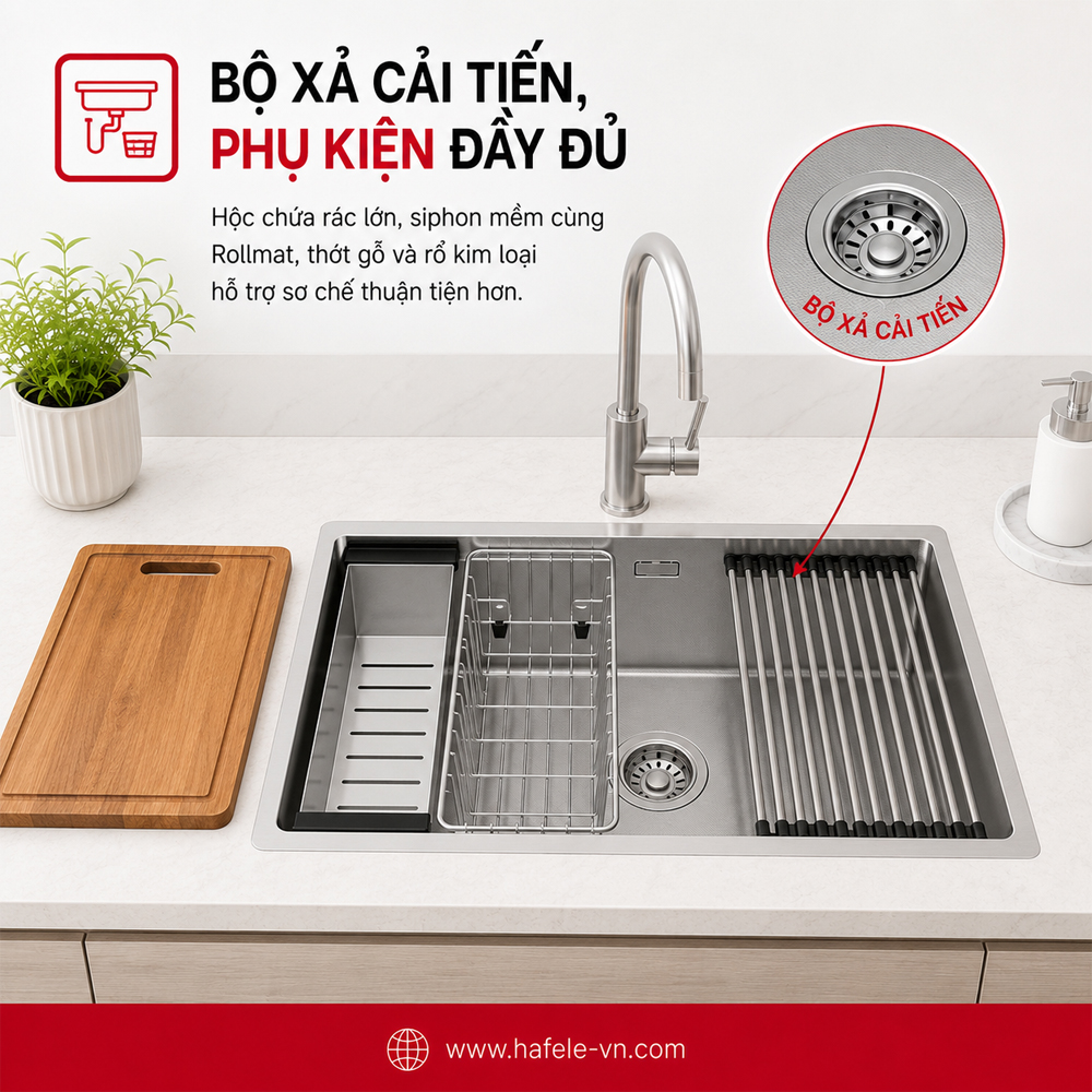 Bộ xả và phụ kiện đi kèm chậu inox Häfele 567.24.477