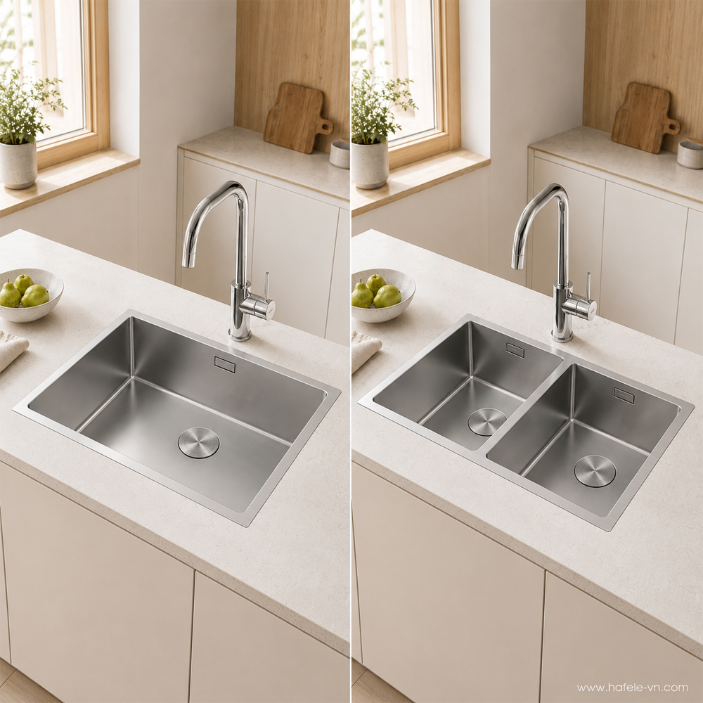 So sánh chậu rửa chén 1 hố và chậu rửa chén 2 hố