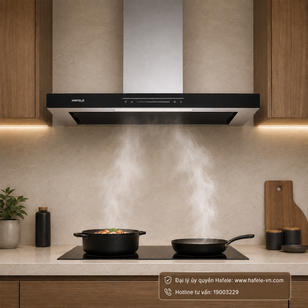 Máy hút mùi Hafele HC-W705B trong không gian bếp hiện đại
