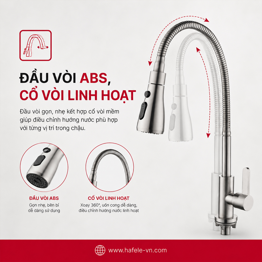Đầu vòi ABS và cổ vòi mềm Häfele DIY Chrome