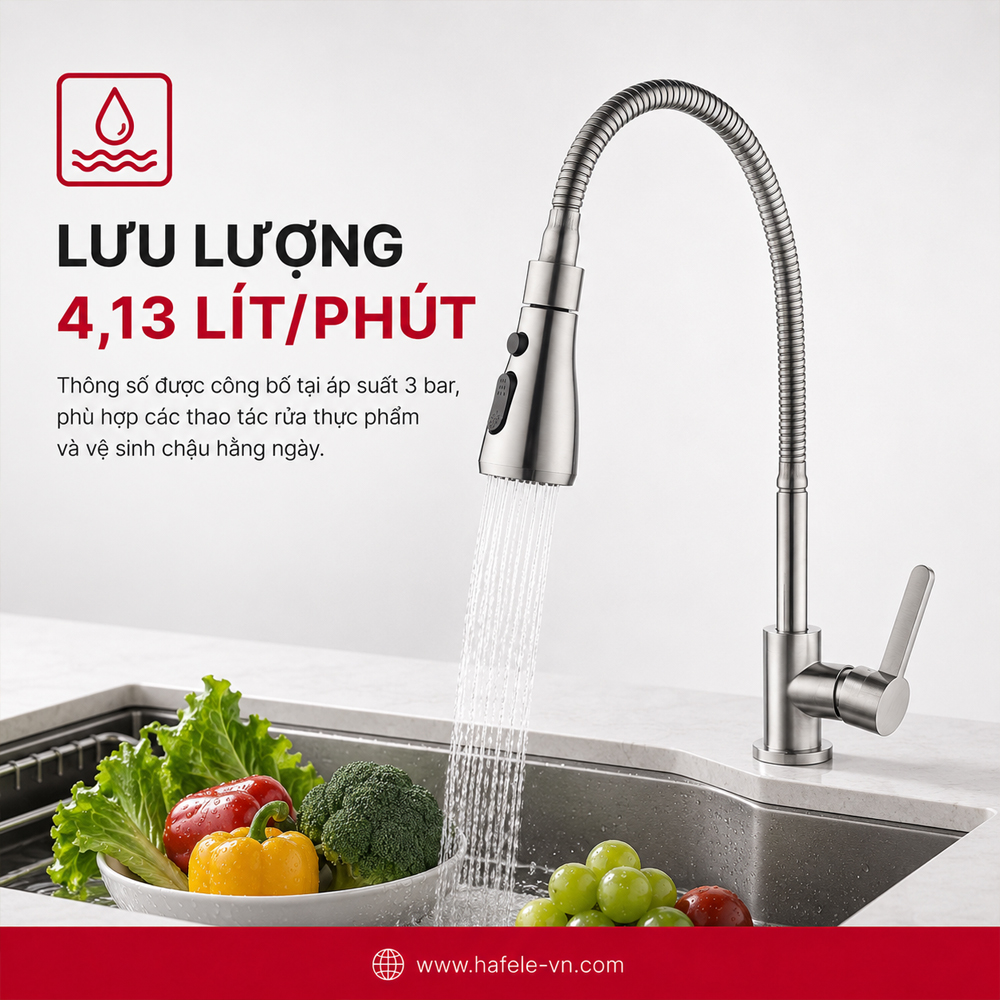 Lưu lượng nước vòi bếp Häfele DIY Chrome 4,13 lít mỗi phút