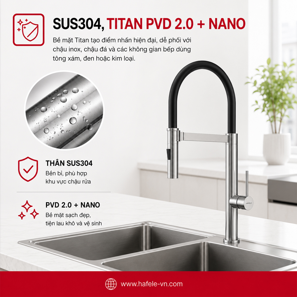 Bề mặt Titan PVD 2.0 và Nano của vòi bếp Häfele 570.85.451