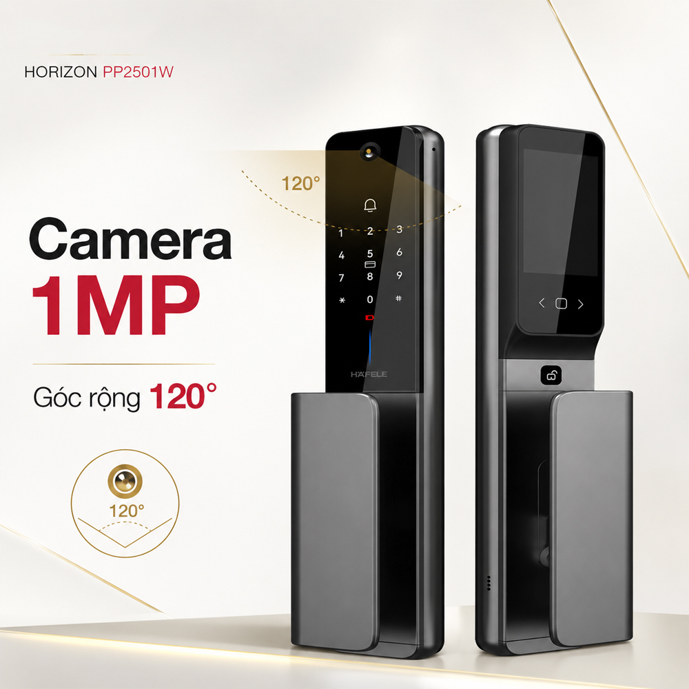 Camera 1MP góc rộng 120 độ trên khóa Häfele Horizon PP2501W