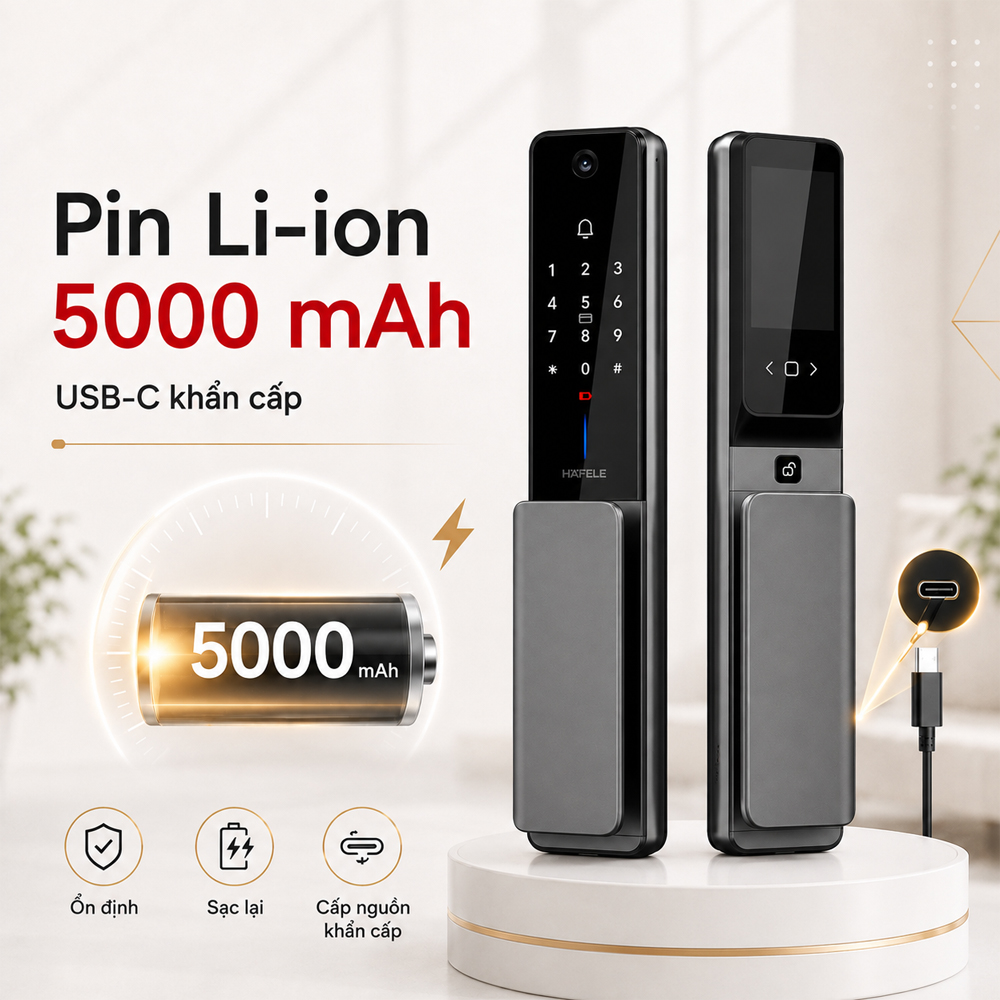 Pin Li-ion 5000mAh và cổng USB-C của Häfele Horizon PP2501W