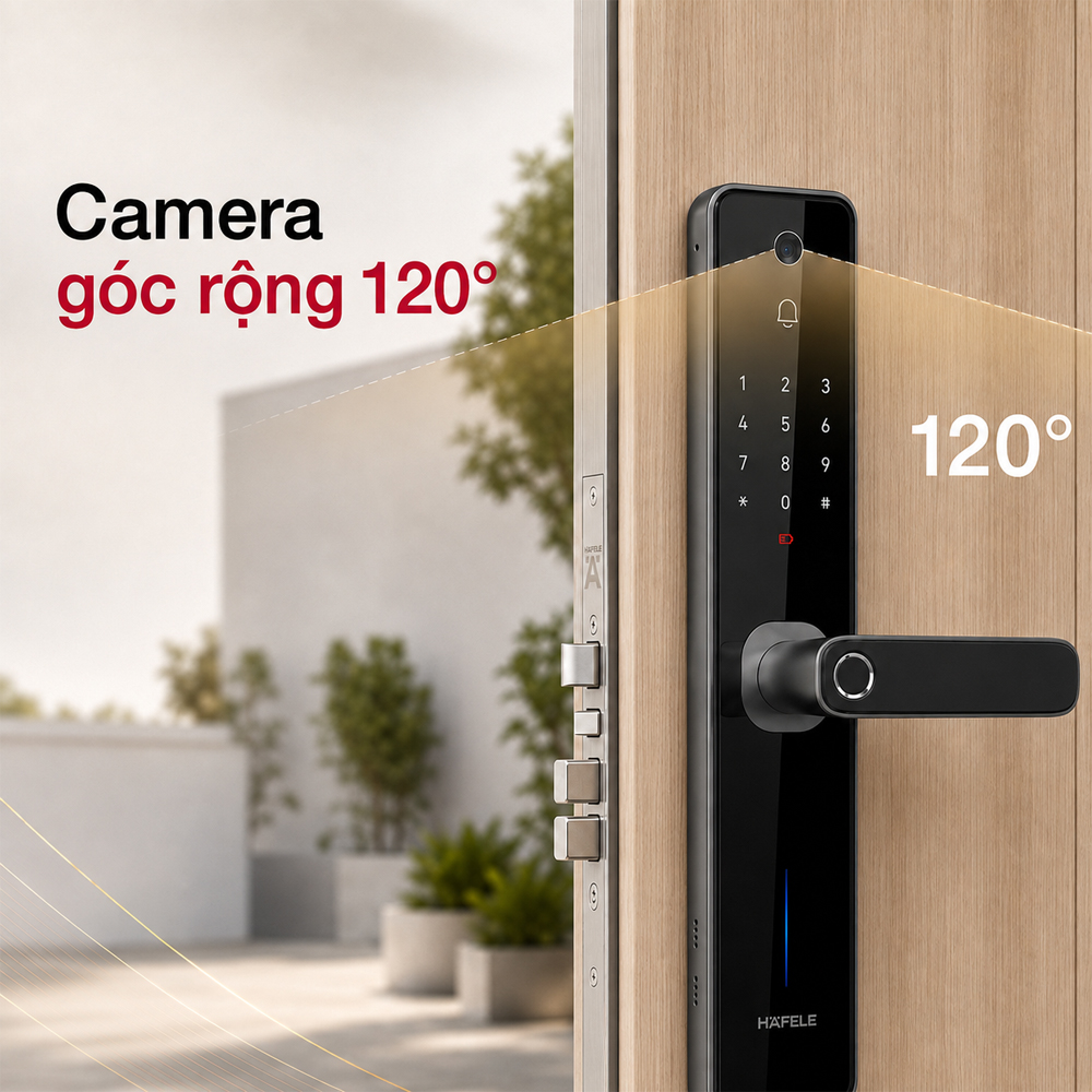 Camera 1MP góc rộng 120 độ trên khóa Häfele Zenith ML2501W