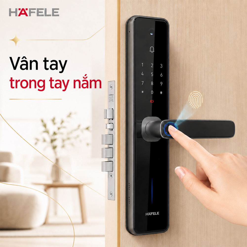 Cảm biến vân tay tích hợp trong tay nắm khóa Häfele Zenith ML2501W 499.21.225