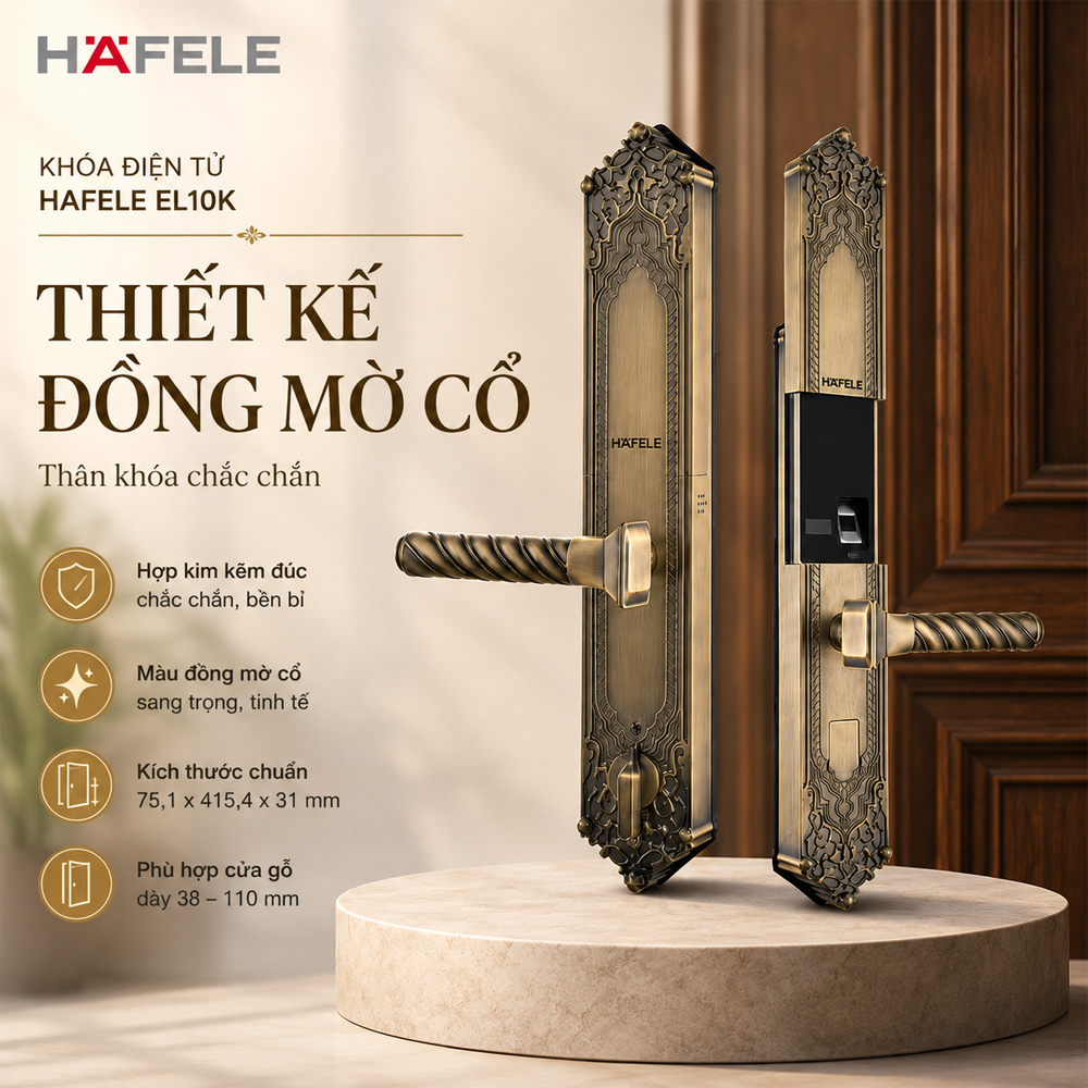 Thiết kế hợp kim kẽm màu đồng mờ cổ của khóa điện tử Häfele EL10K