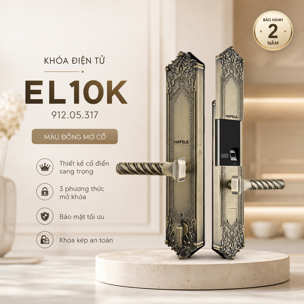 Khóa điện tử Häfele EL10K 912.05.317 màu đồng mờ cổ cho cửa gỗ