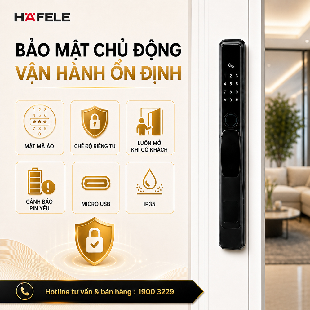 Chuẩn IP35 mật mã ảo cảnh báo pin và nguồn Micro USB của Häfele DL6600