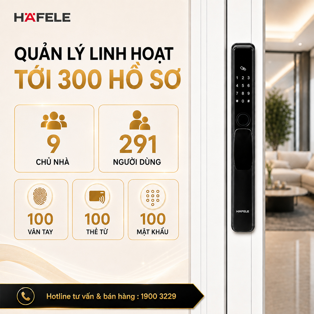 Khả năng quản lý 300 người dùng của khóa Häfele DL6600 cửa trượt