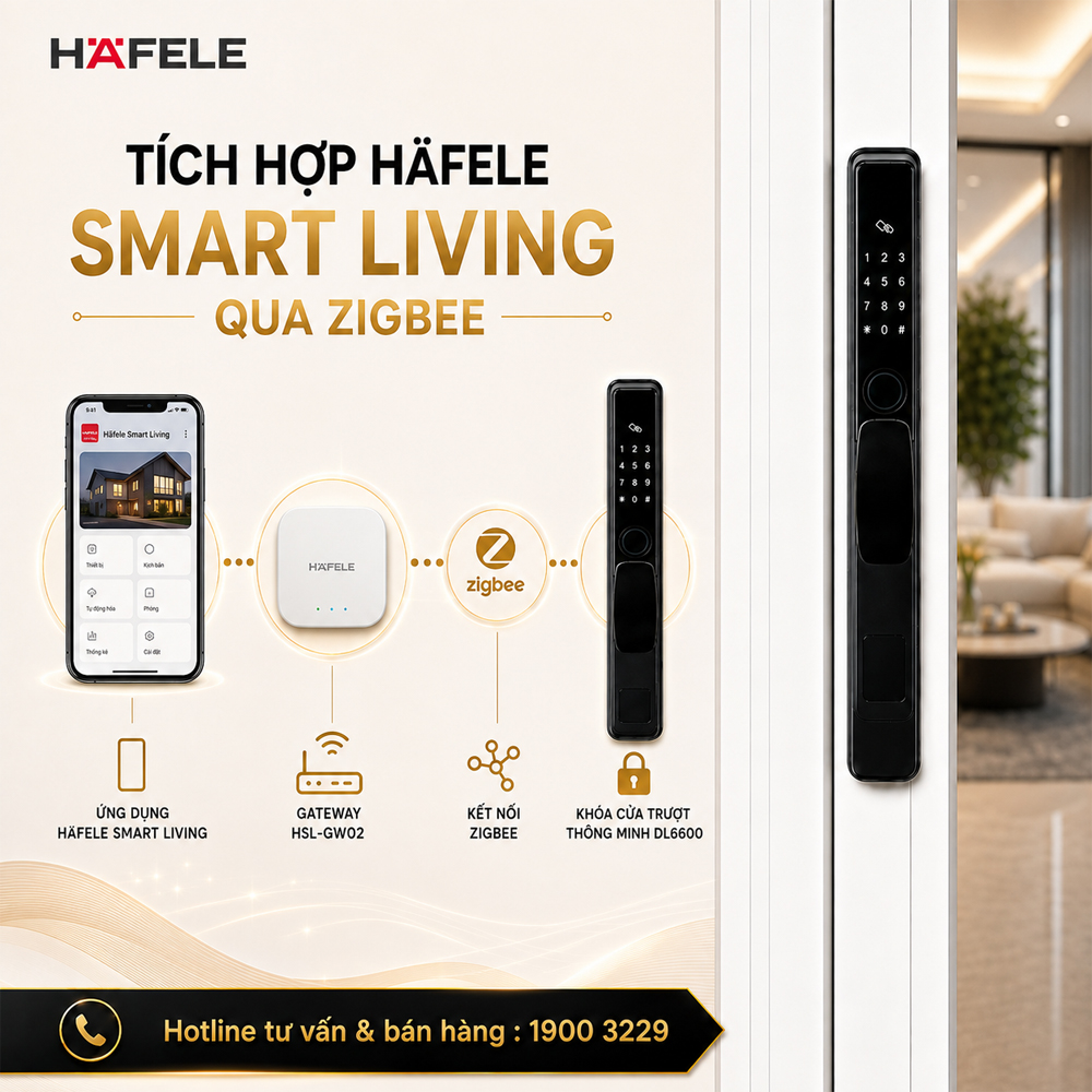Ứng dụng Häfele Smart Living quản lý khóa DL6600 cửa trượt qua Zigbee